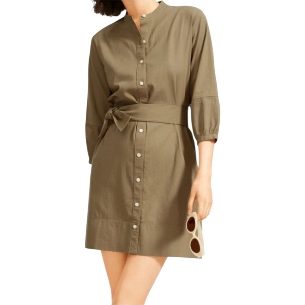 Everlane Khaki Button Up Wrap Shirt Dress with Waist Tie Sz 14